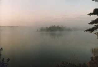Island in Lake Siskiwit, through the morning mist